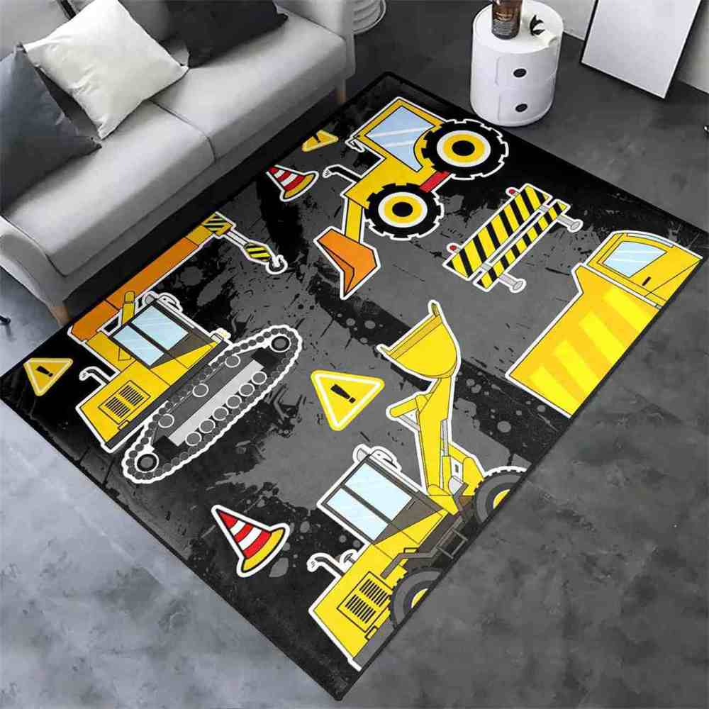 Asphalt Dirt Road Construction Trucks Boy Bedroom Area Rug | CozyLil