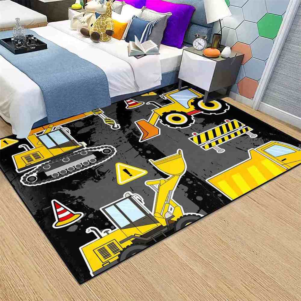 Asphalt Dirt Road Construction Trucks Boy Bedroom Area Rug | CozyLil
