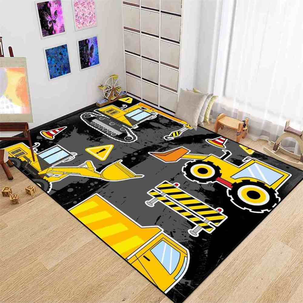 Asphalt Dirt Road Construction Trucks Boy Bedroom Area Rug | CozyLil