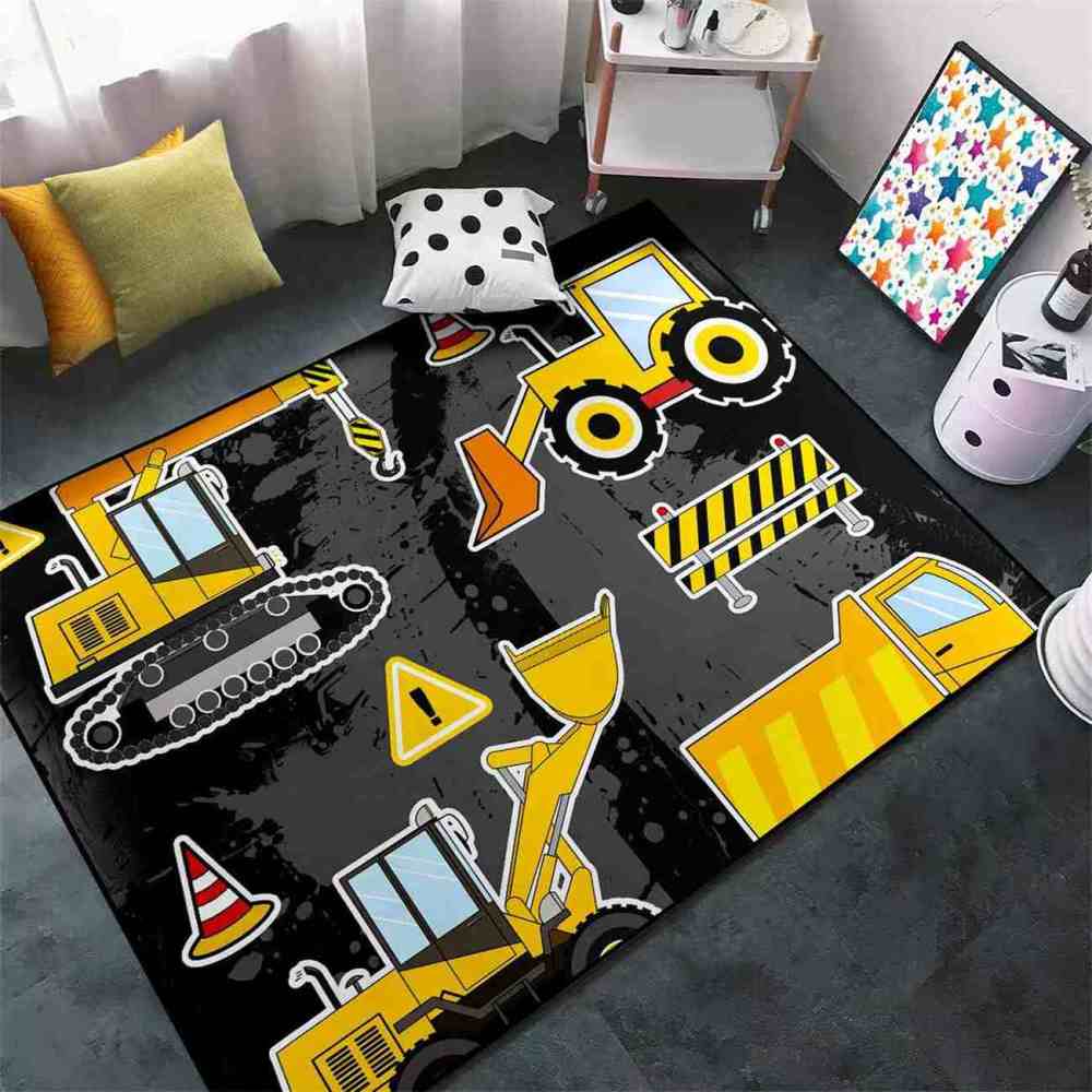 Asphalt Dirt Road Construction Trucks Boy Bedroom Area Rug | CozyLil