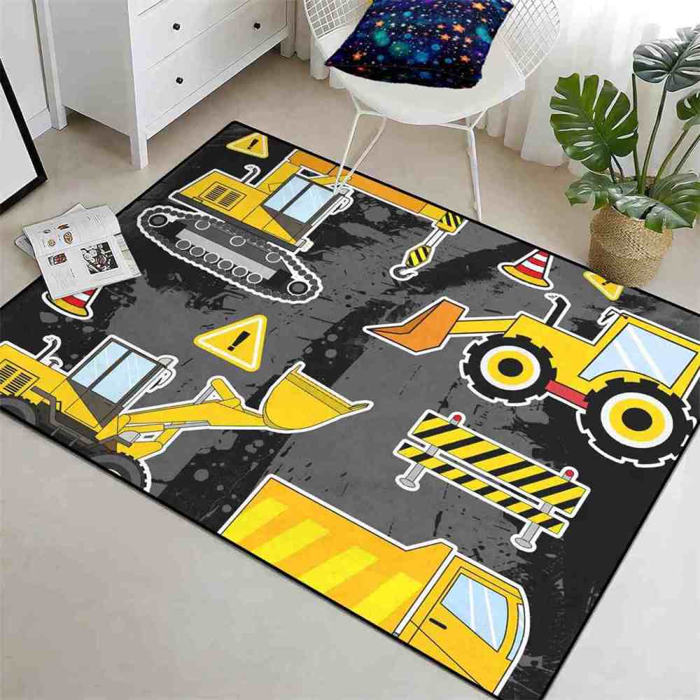 Asphalt Dirt Road Construction Trucks Boy Bedroom Area Rug | CozyLil
