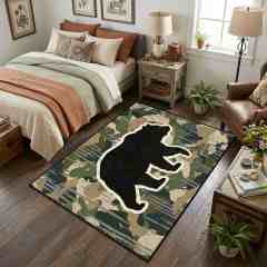 Camo Bear Graphic Area Rug Non-Slip Boys Bedroom Play Mat | CozyLil