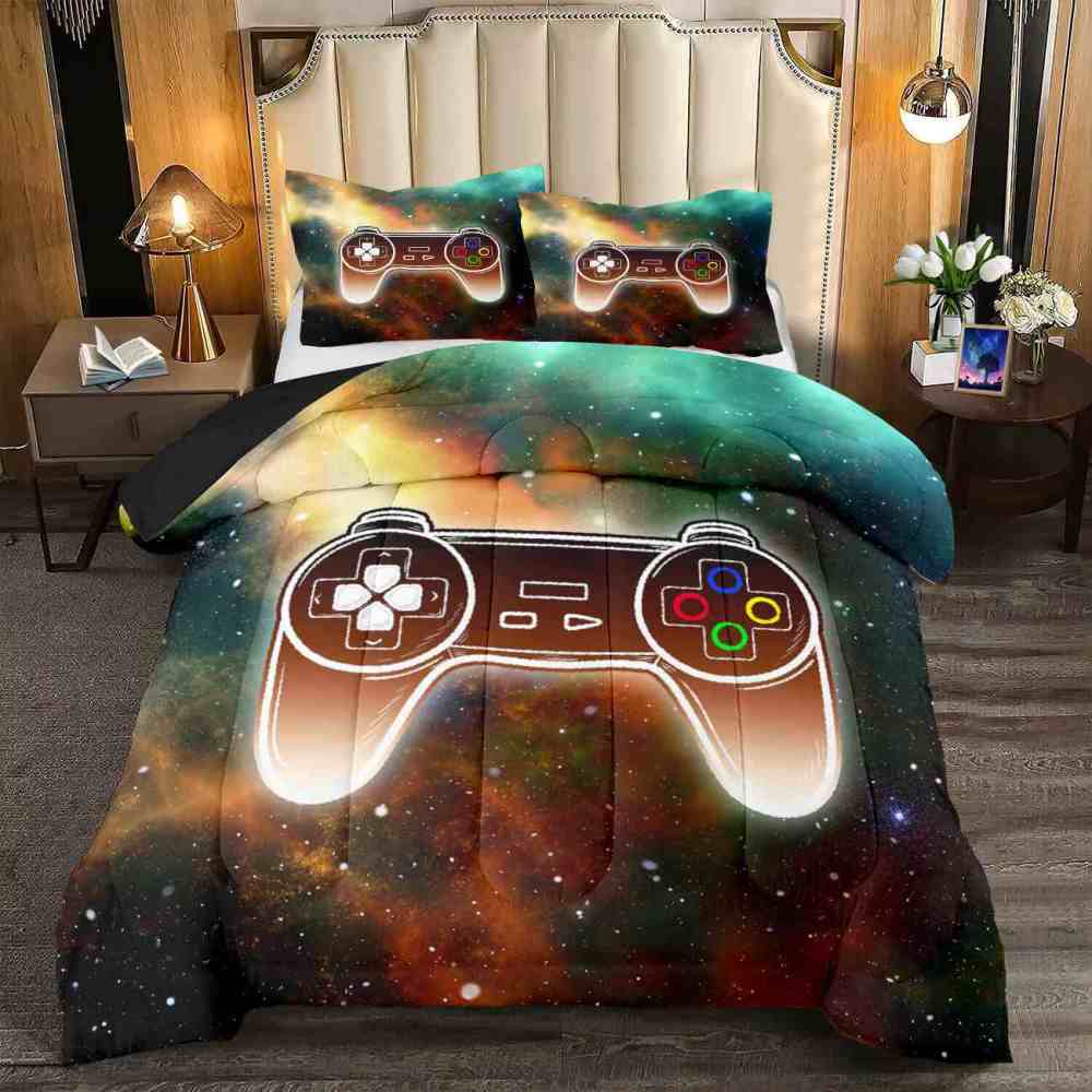 Glowing Galaxy Gamer Comforter Set Boys Bedding | CozyLil
