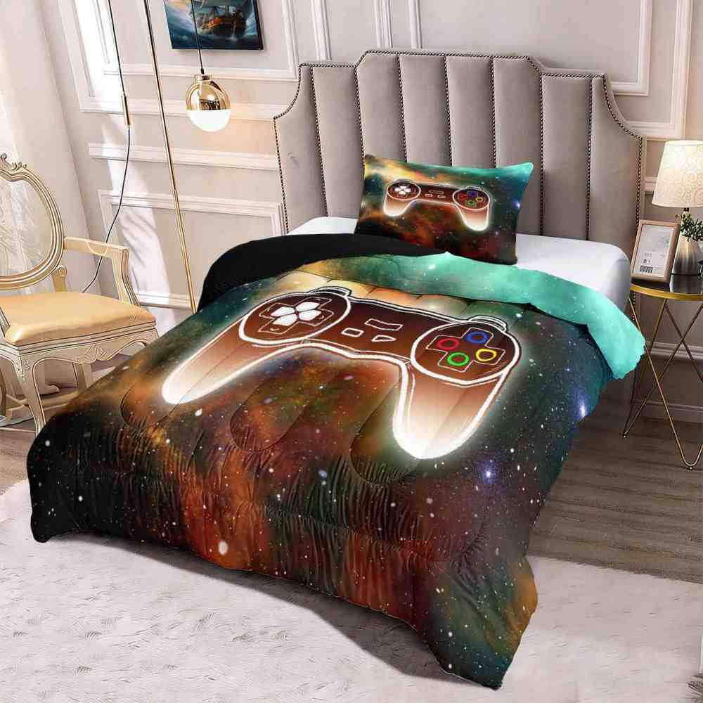 Glowing Galaxy Gamer Comforter Set Boys Bedding | CozyLil
