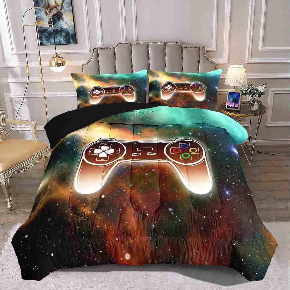 Glowing Galaxy Gamer Comforter Set Boys Bedding | CozyLil