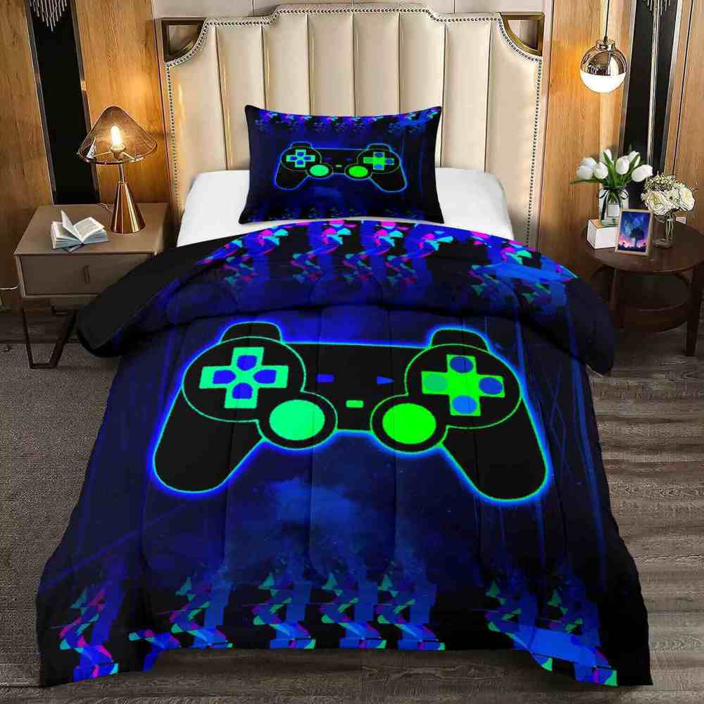 Neon Glitch Gamer Comforter Set Boys Bedroom | CozyLil