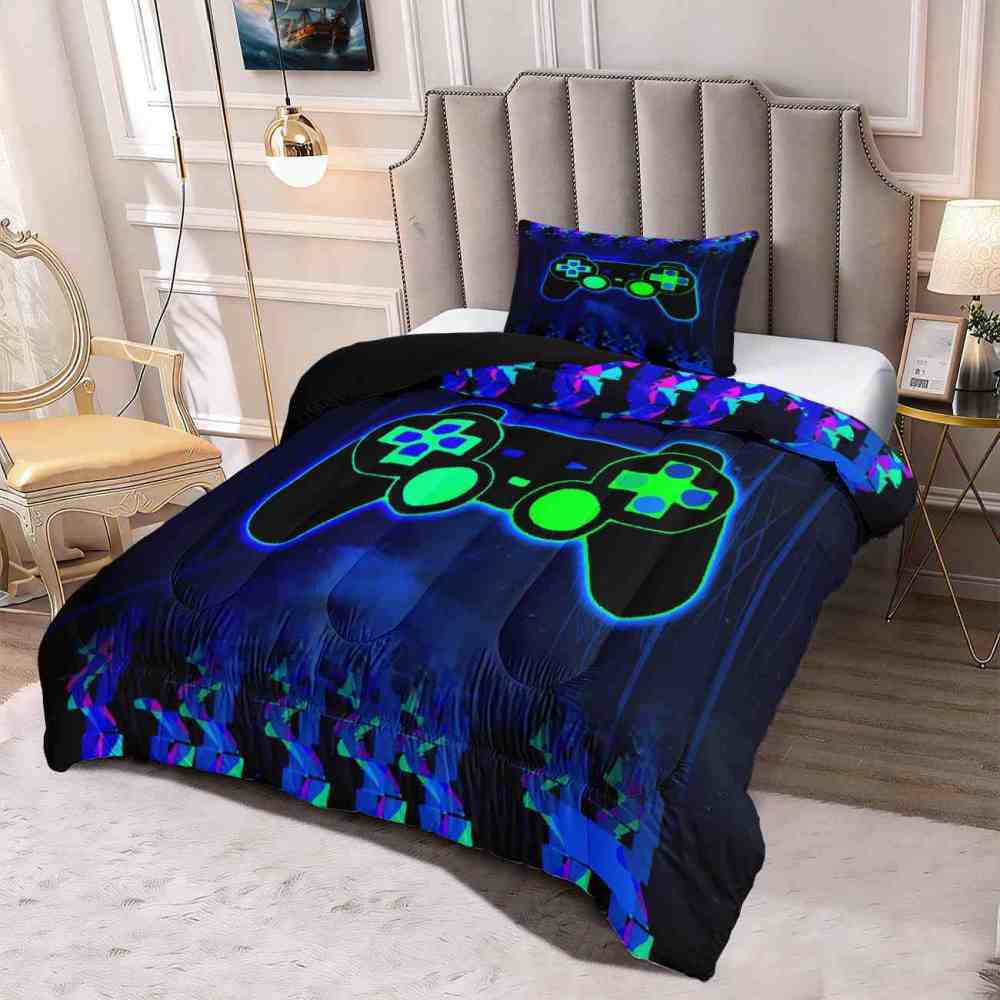 Neon Glitch Gamer Comforter Set Boys Bedroom | CozyLil