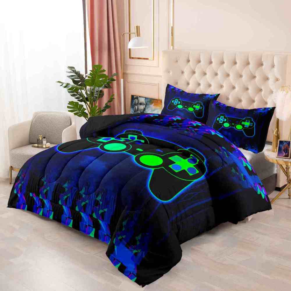 Neon Glitch Gamer Comforter Set Boys Bedroom | CozyLil