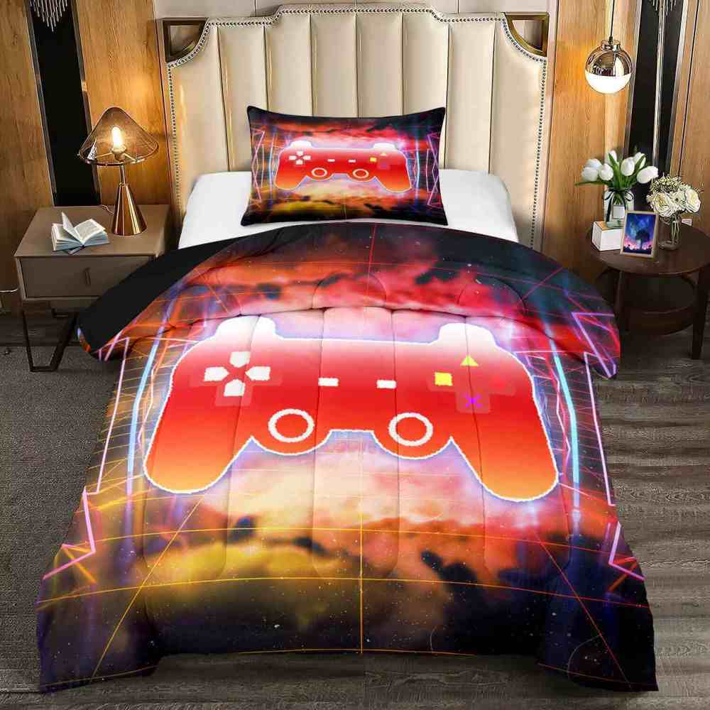 Fiery Grid Gamer Comforter Set Boys Room | CozyLil