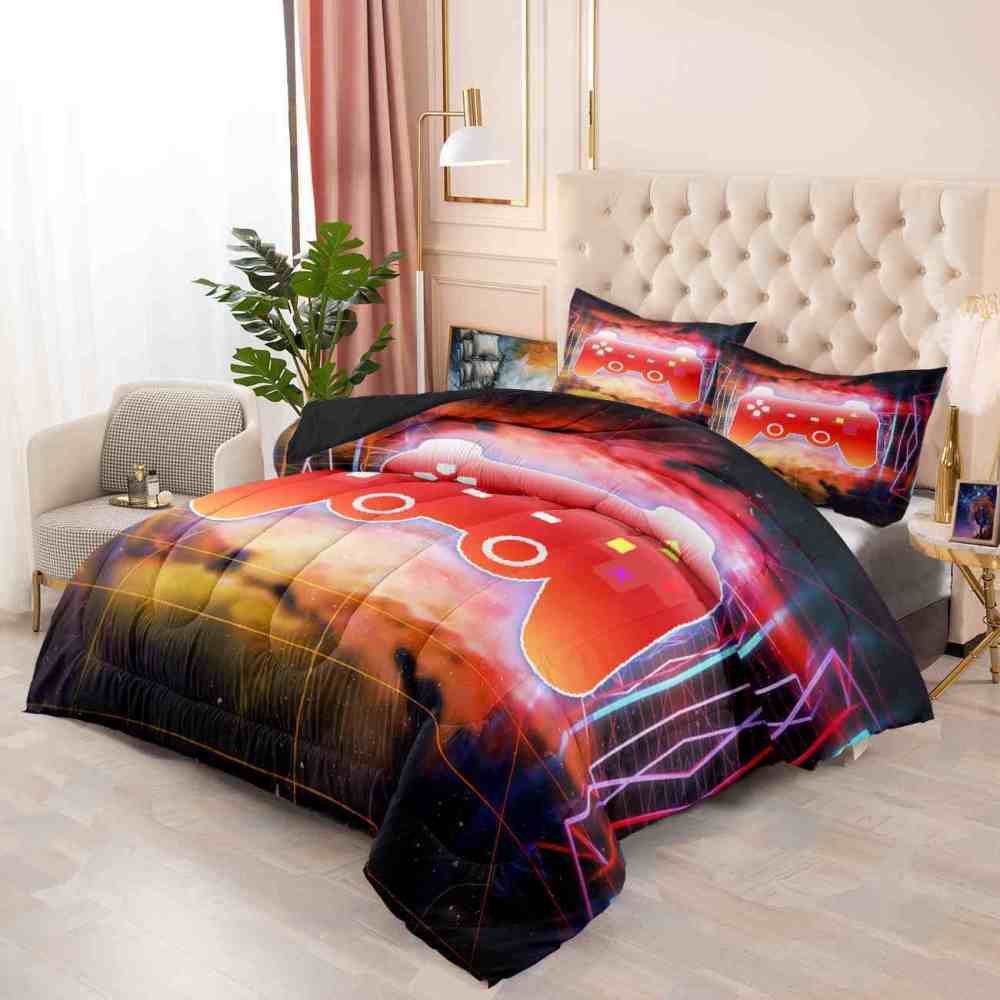 Fiery Grid Gamer Comforter Set Boys Room | CozyLil