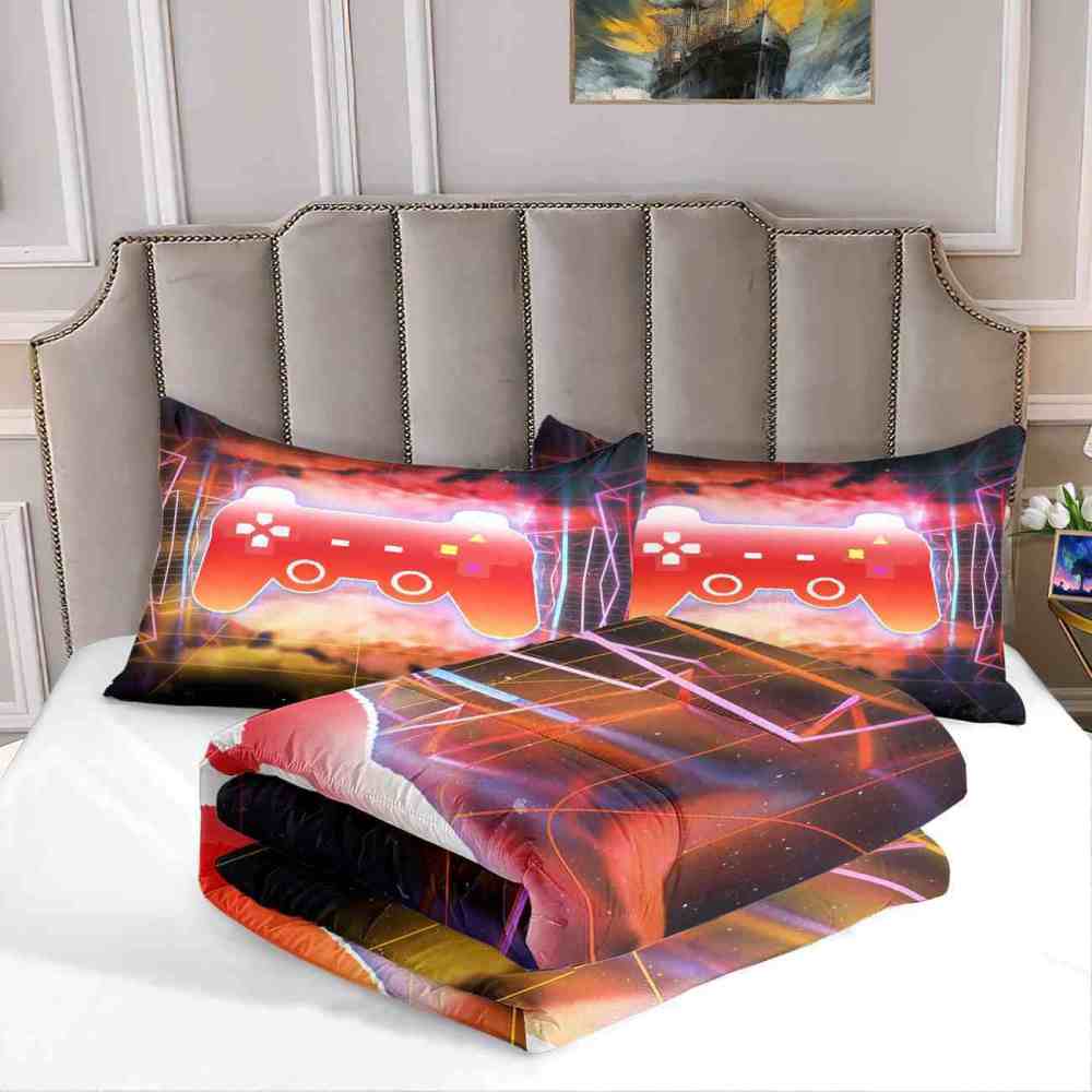 Fiery Grid Gamer Comforter Set Boys Room | CozyLil