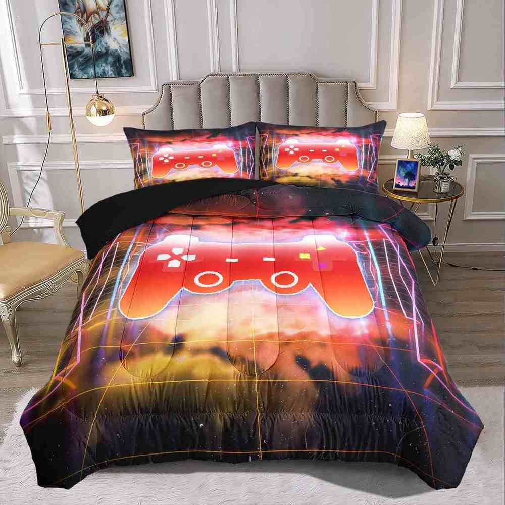 Fiery Grid Gamer Comforter Set Boys Room | CozyLil