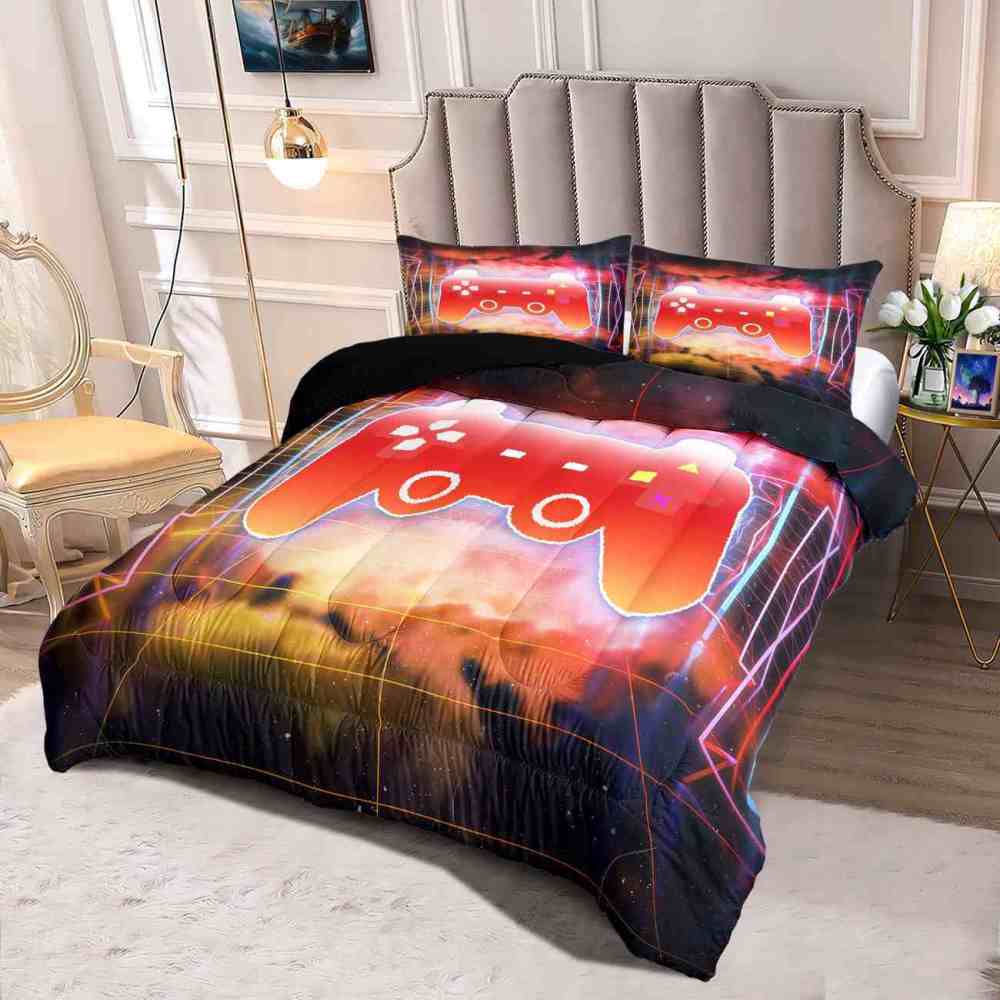 Fiery Grid Gamer Comforter Set Boys Room | CozyLil