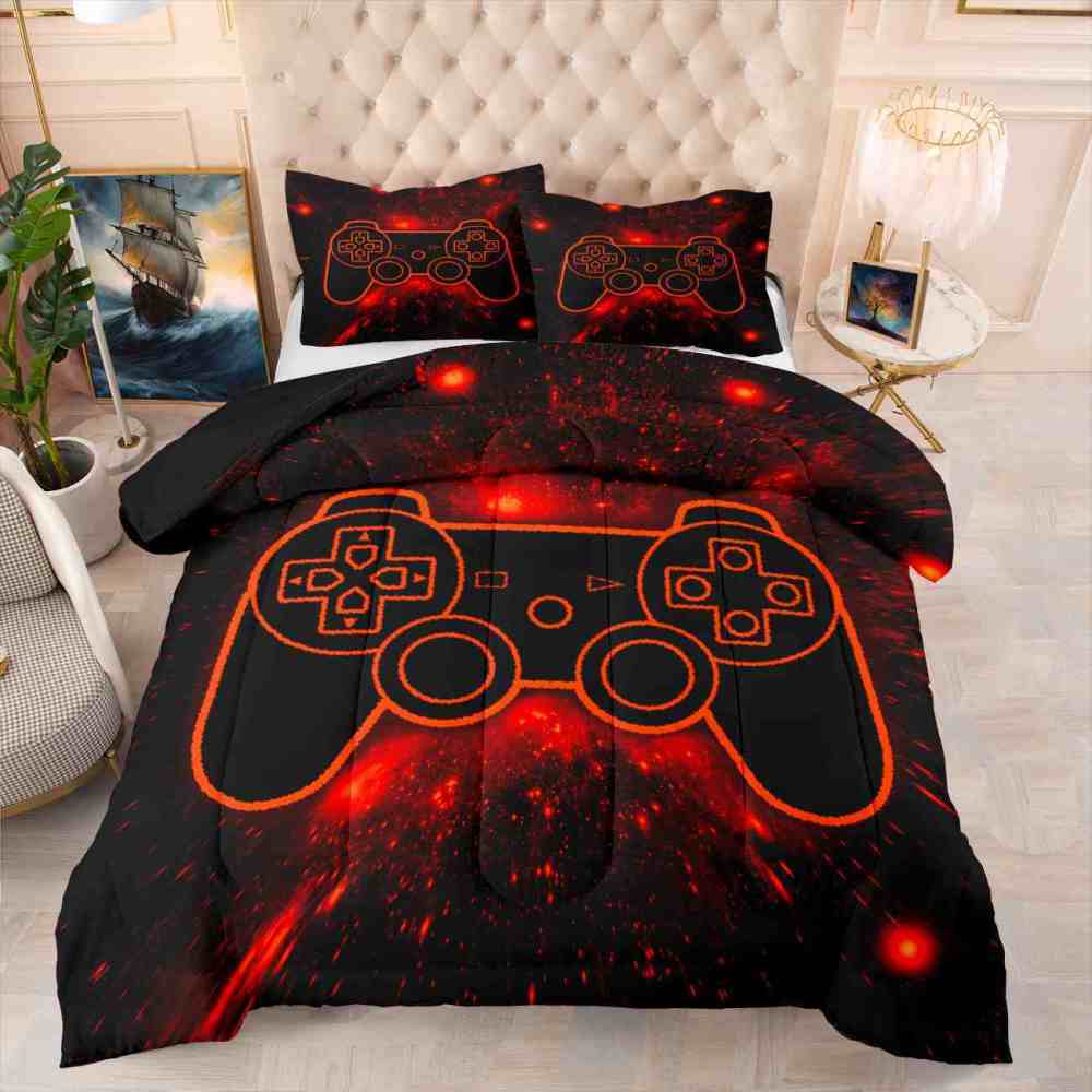 Fiery Orange Neon Gamer Comforter Set Teens | CozyLil