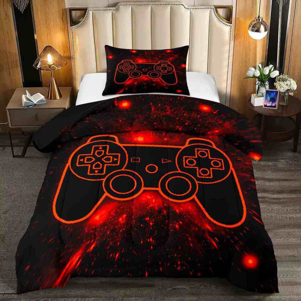 Fiery Orange Neon Gamer Comforter Set Teens | CozyLil