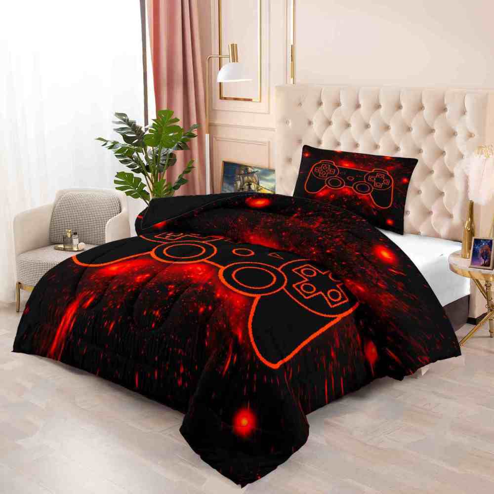 Fiery Orange Neon Gamer Comforter Set Teens | CozyLil