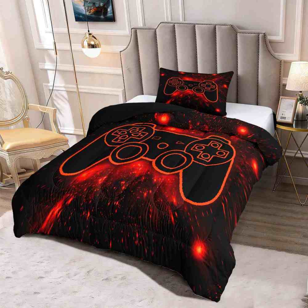 Fiery Orange Neon Gamer Comforter Set Teens | CozyLil