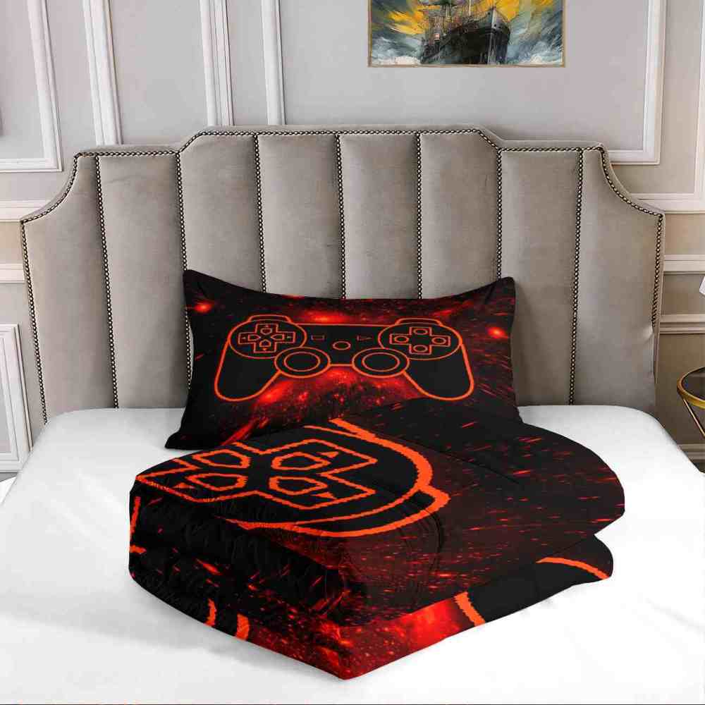 Fiery Orange Neon Gamer Comforter Set Teens | CozyLil