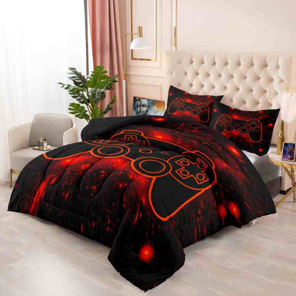 Fiery Orange Neon Gamer Comforter Set Teens | CozyLil