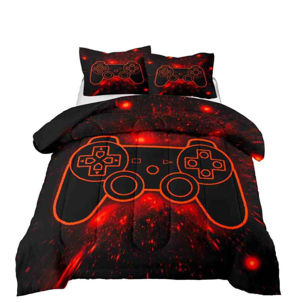 Fiery Orange Neon Gamer Comforter Set Teens | CozyLil