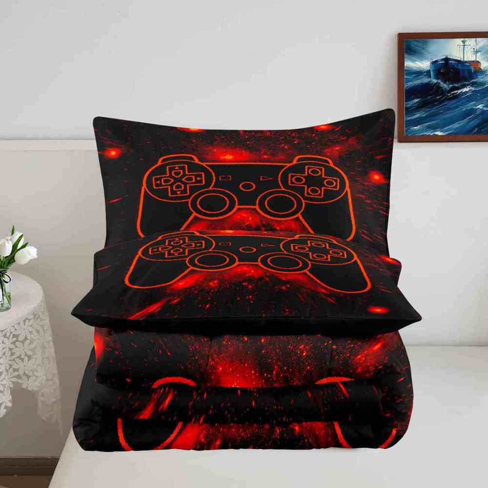 Fiery Orange Neon Gamer Comforter Set Teens | CozyLil