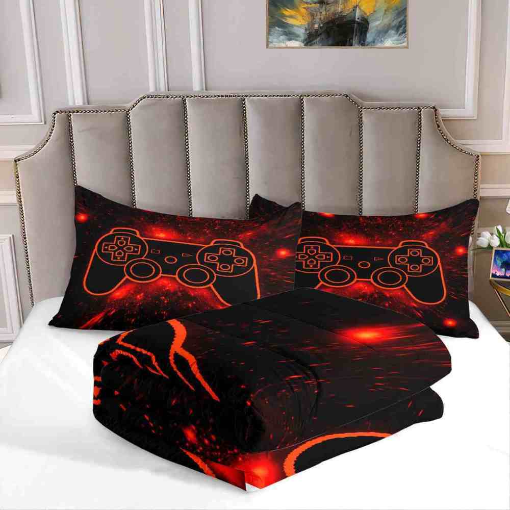 Fiery Orange Neon Gamer Comforter Set Teens | CozyLil