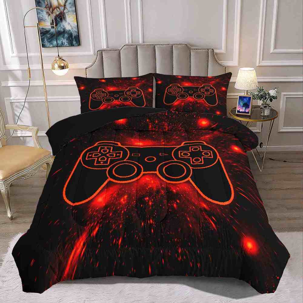 Fiery Orange Neon Gamer Comforter Set Teens | CozyLil