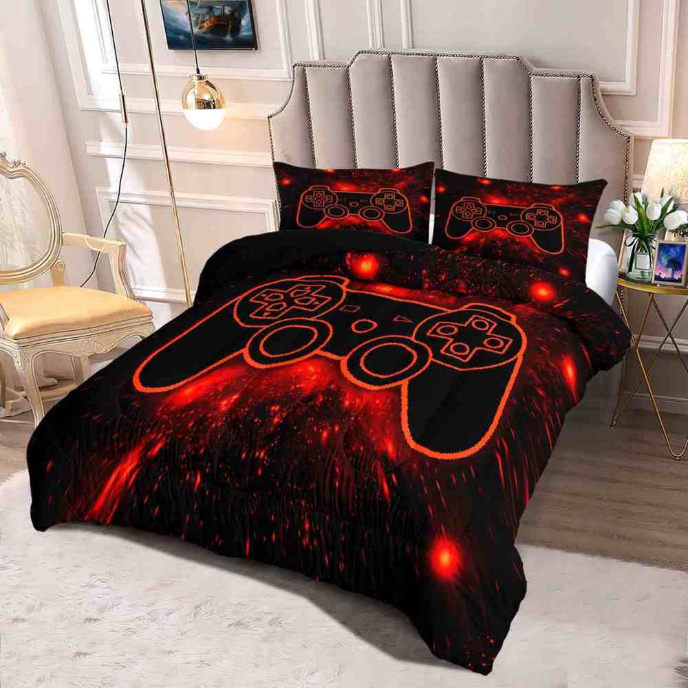 Fiery Orange Neon Gamer Comforter Set Teens | CozyLil