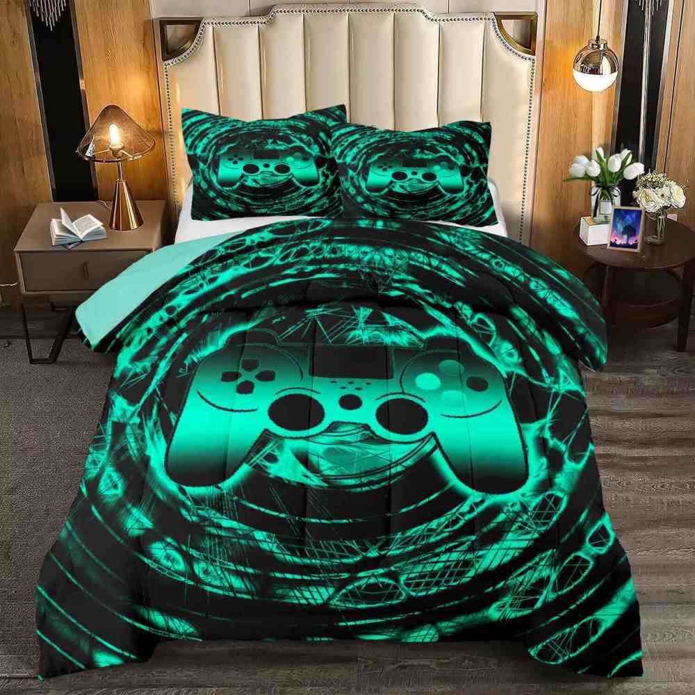 Cyan Vortex Gamer Comforter Set Boys Bedding | CozyLil