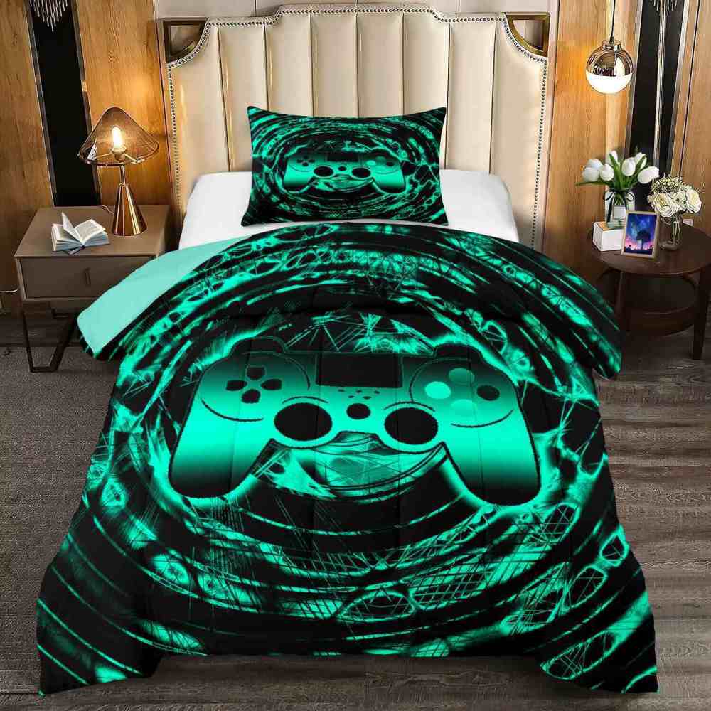 Cyan Vortex Gamer Comforter Set Boys Bedding | CozyLil