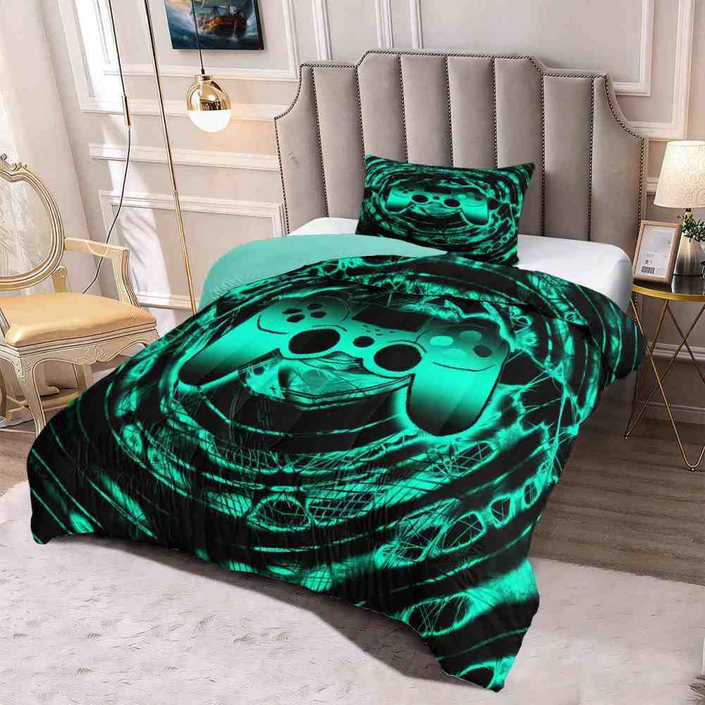 Cyan Vortex Gamer Comforter Set Boys Bedding | CozyLil