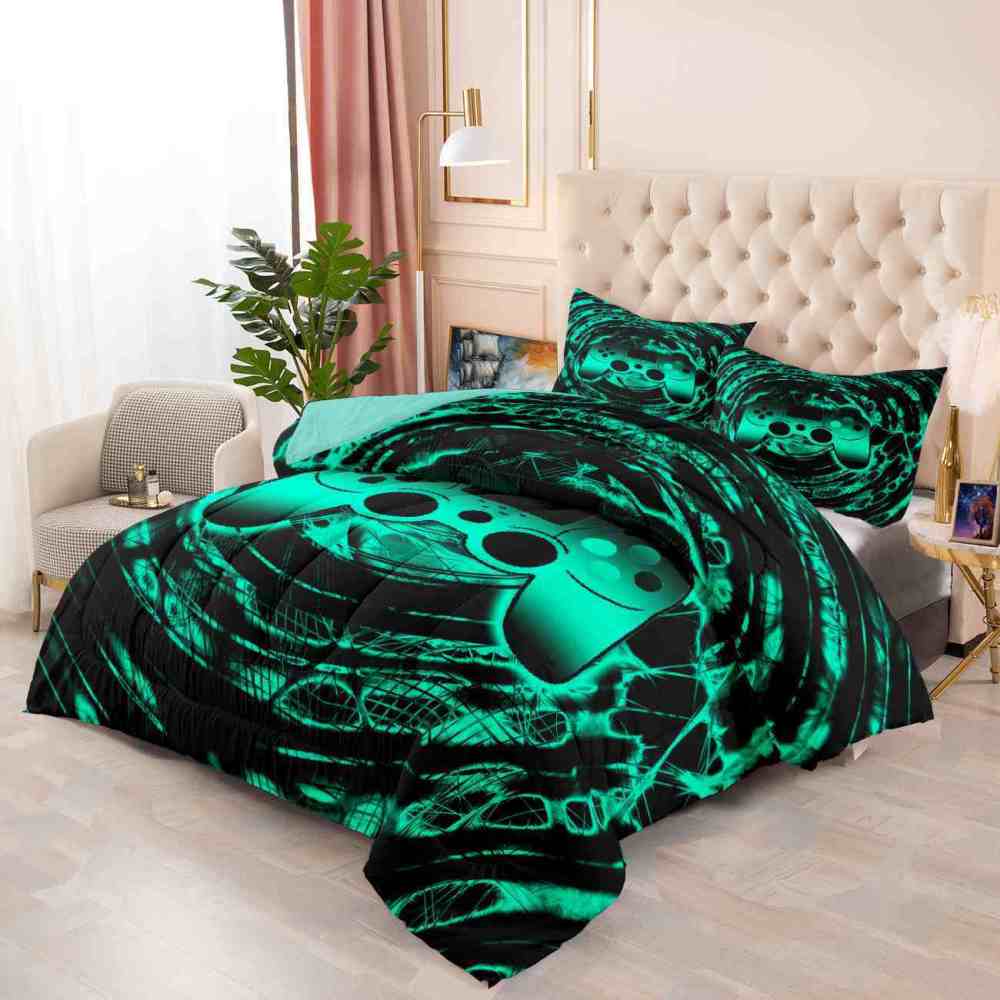 Cyan Vortex Gamer Comforter Set Boys Bedding | CozyLil