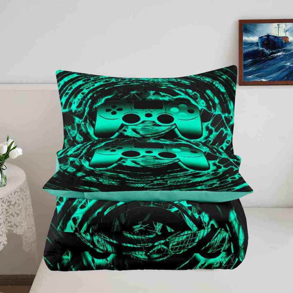 Cyan Vortex Gamer Comforter Set Boys Bedding | CozyLil