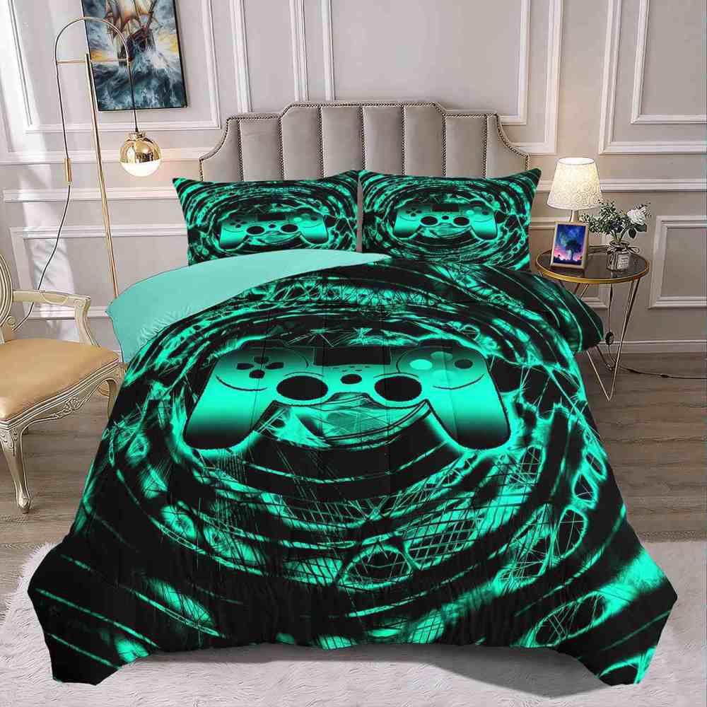 Cyan Vortex Gamer Comforter Set Boys Bedding | CozyLil