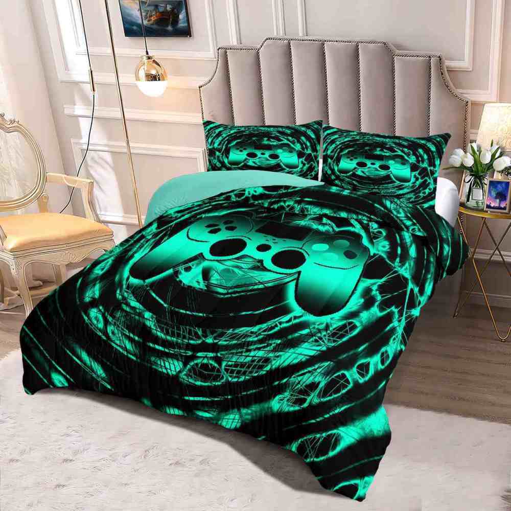 Cyan Vortex Gamer Comforter Set Boys Bedding | CozyLil