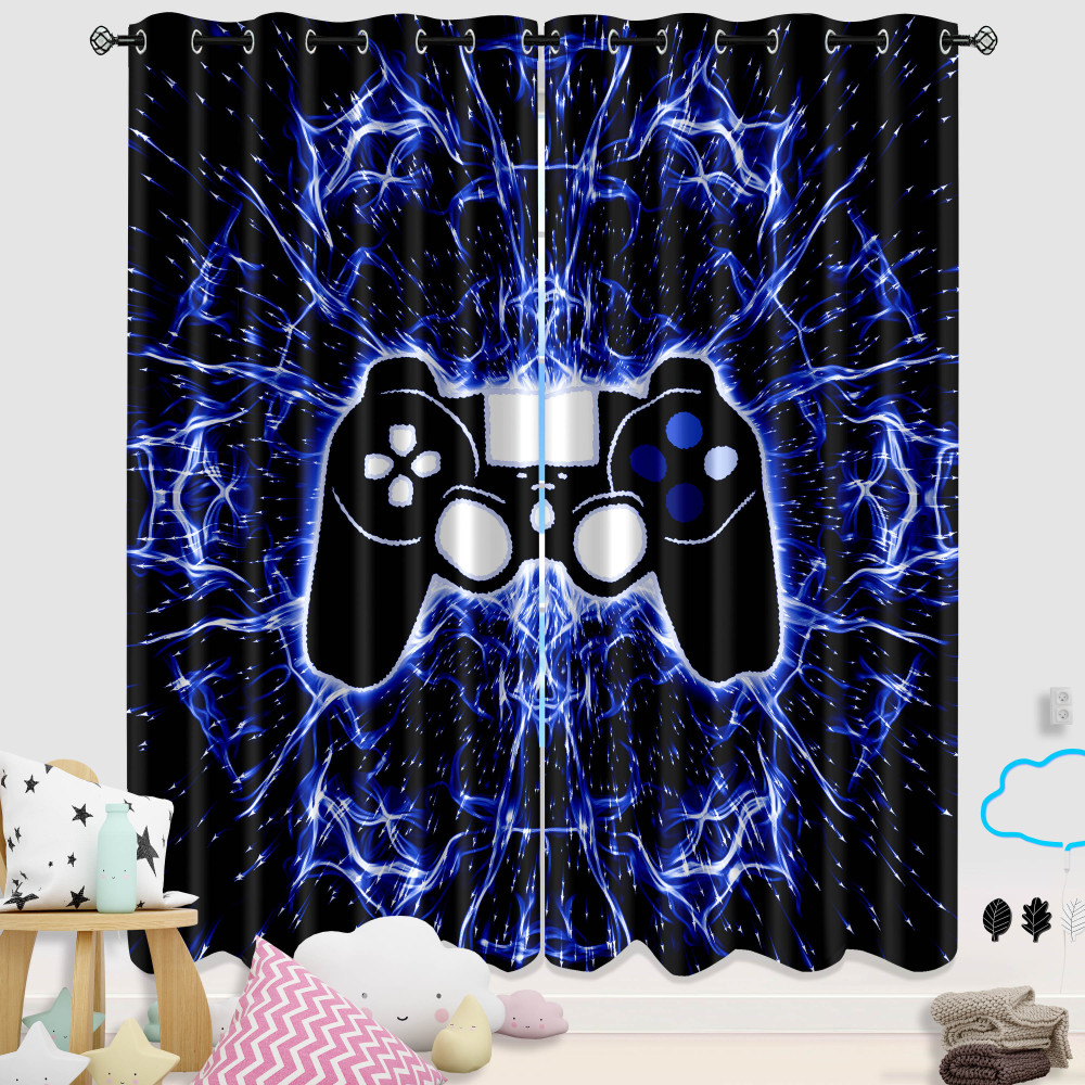 Blue Electric Lightning Gamer Window Curtains | CozyLil