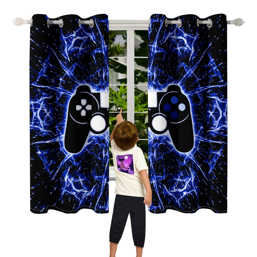 Blue Electric Lightning Gamer Window Curtains | CozyLil