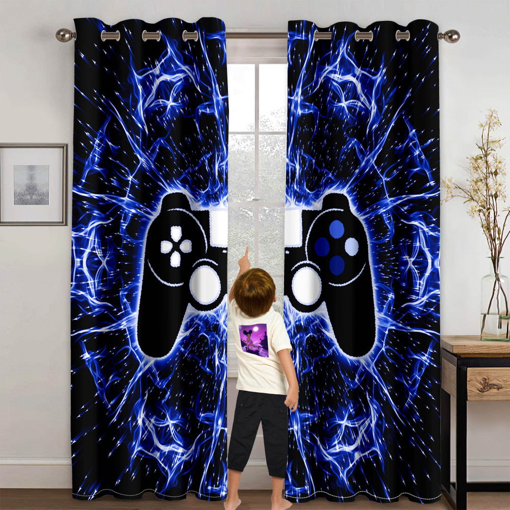 Blue Electric Lightning Gamer Window Curtains | CozyLil