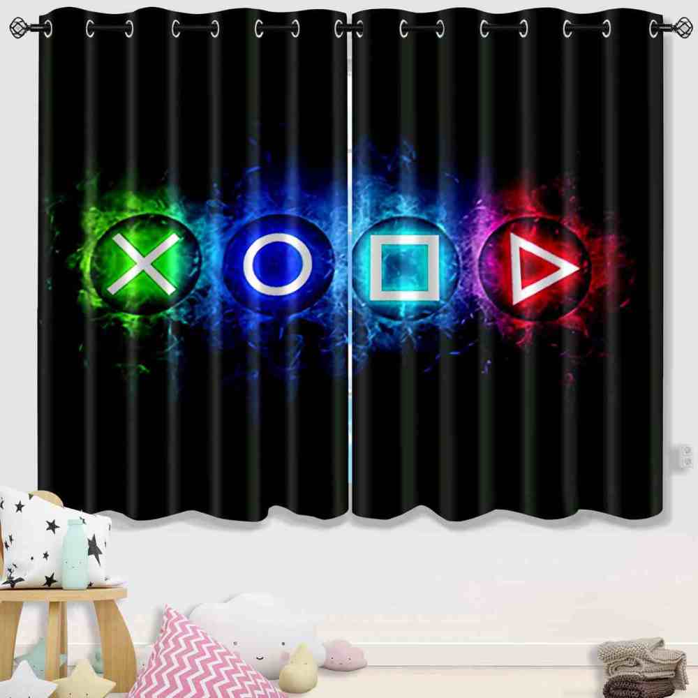Neon Button Symbols Gamer Room Blackout Window Curtains | CozyLil