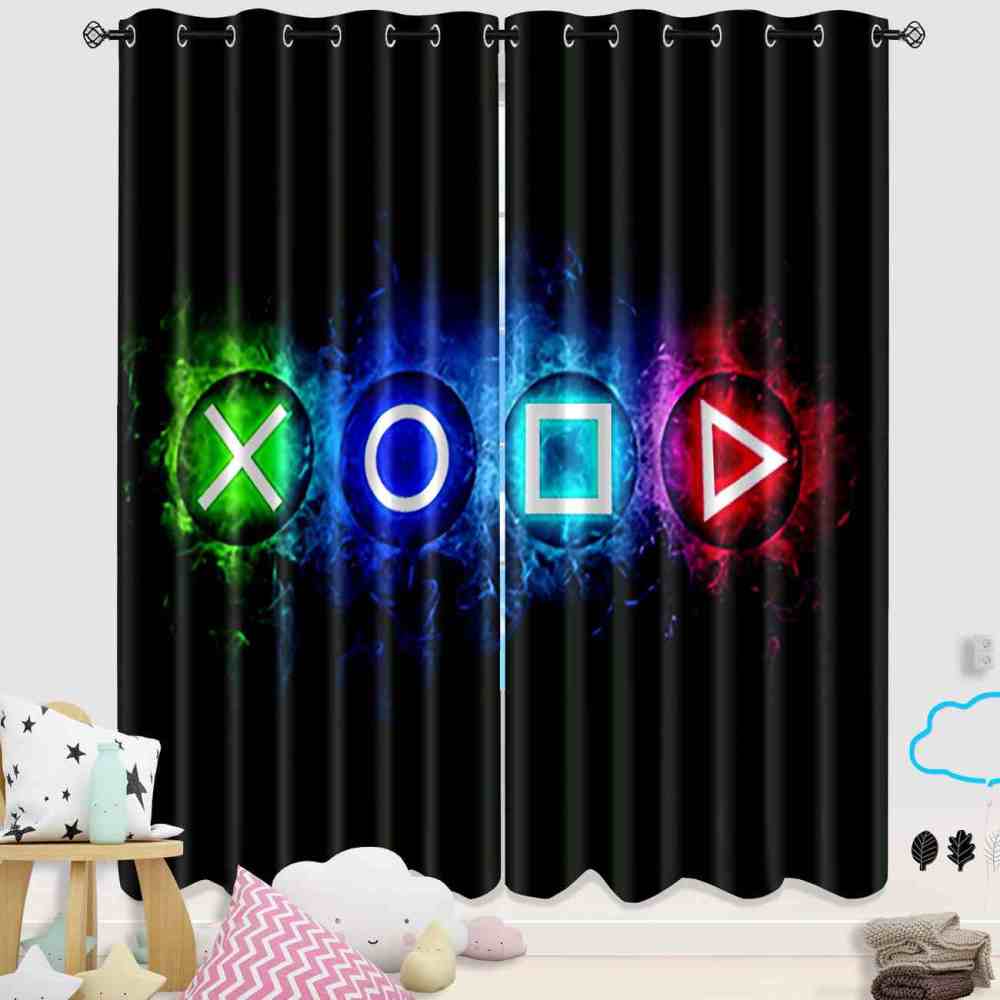 Neon Button Symbols Gamer Room Blackout Window Curtains | CozyLil