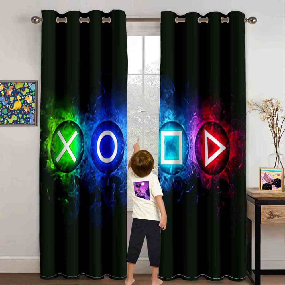 Neon Button Symbols Gamer Room Blackout Window Curtains | CozyLil