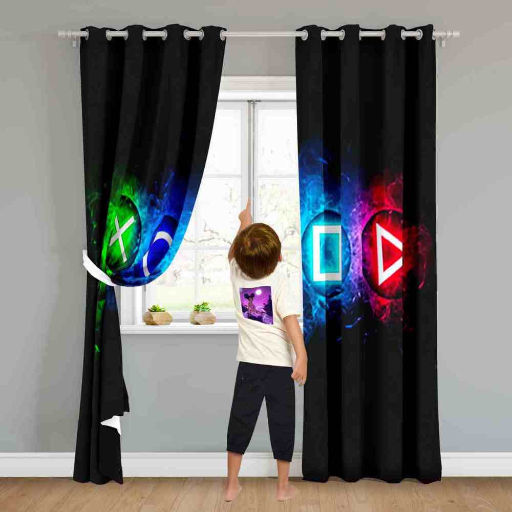 Neon Button Symbols Gamer Room Blackout Window Curtains | CozyLil