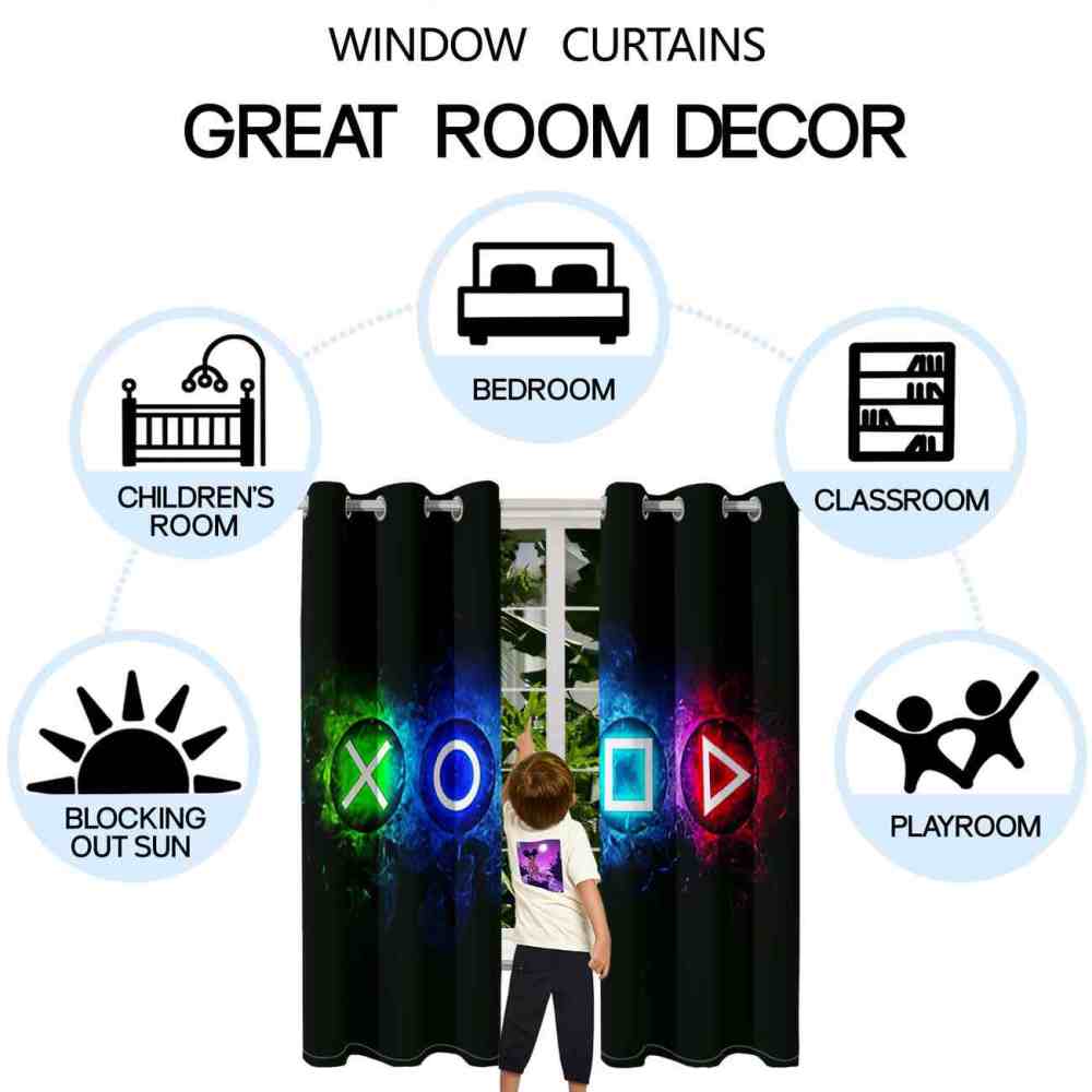 Neon Button Symbols Gamer Room Blackout Window Curtains | CozyLil