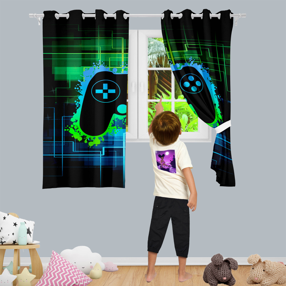 Neon Cyber Matrix Gamer Window Curtains | CozyLil