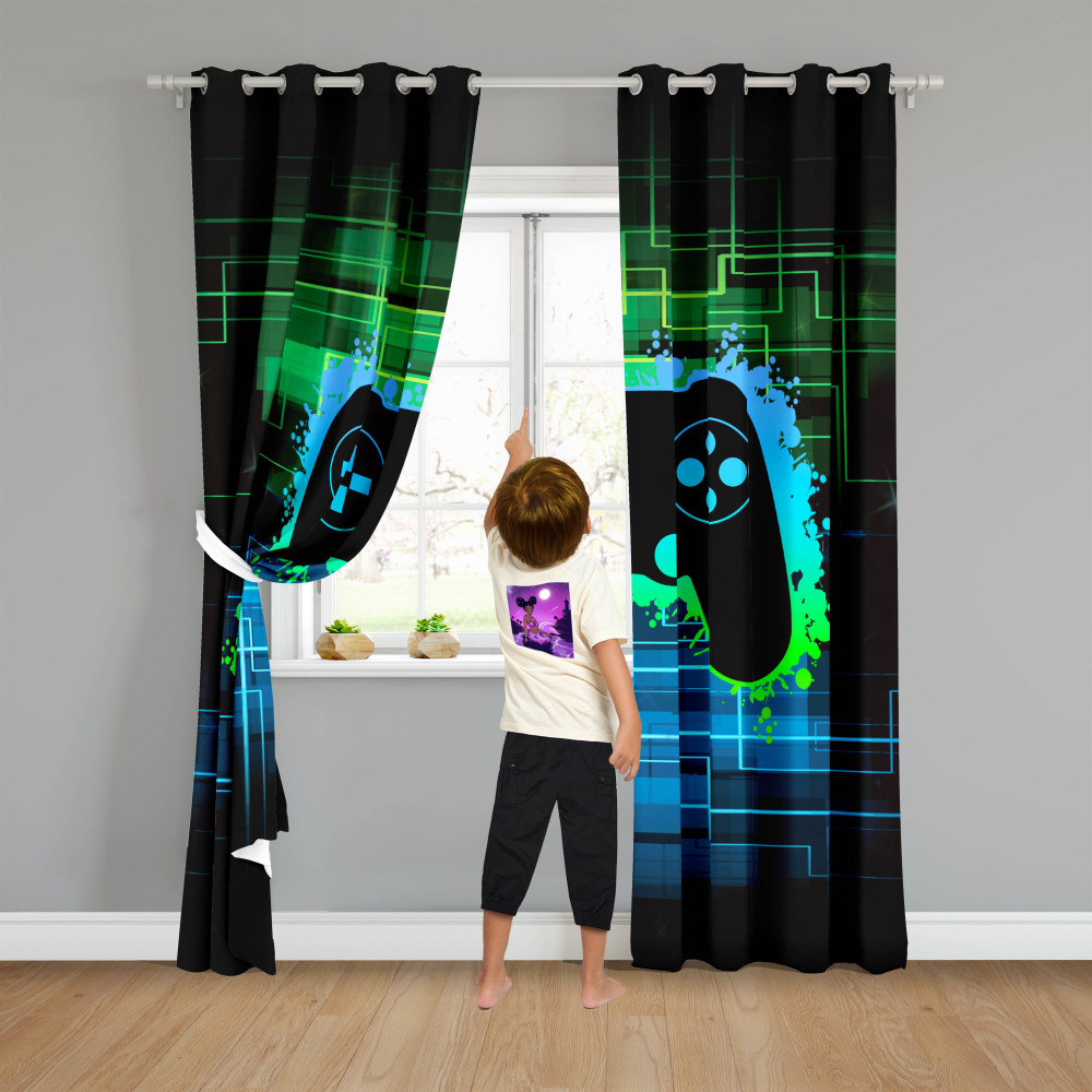 Neon Cyber Matrix Gamer Window Curtains | CozyLil