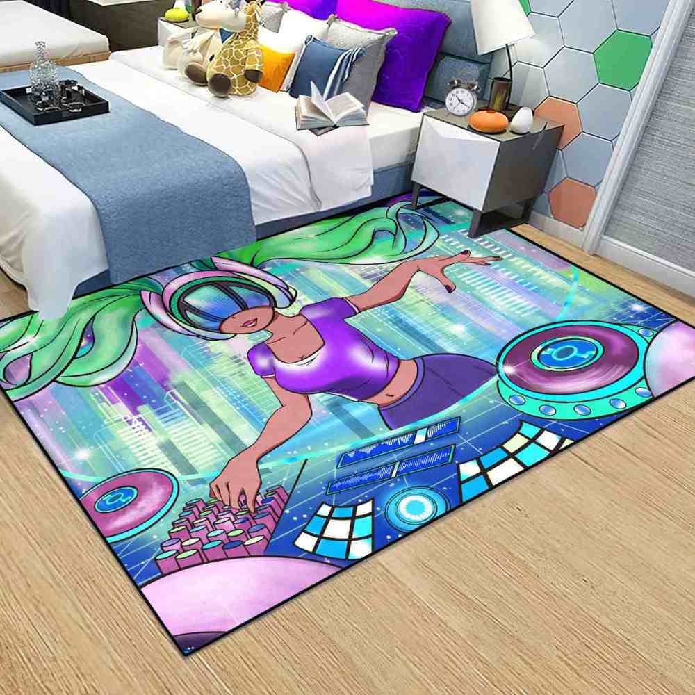 Cyber Music DJ Black Girl Gamer Room Floor Mat | CozyLil