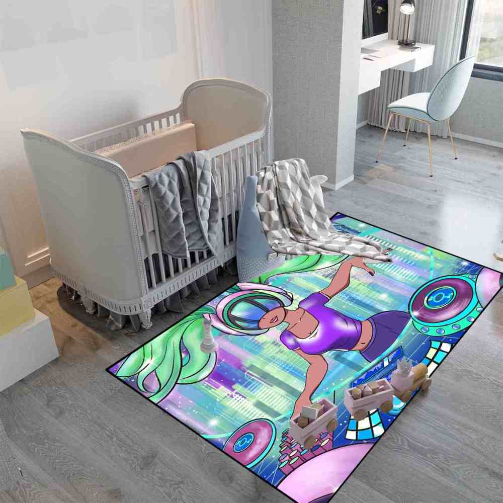 Cyber Music DJ Black Girl Gamer Room Floor Mat | CozyLil