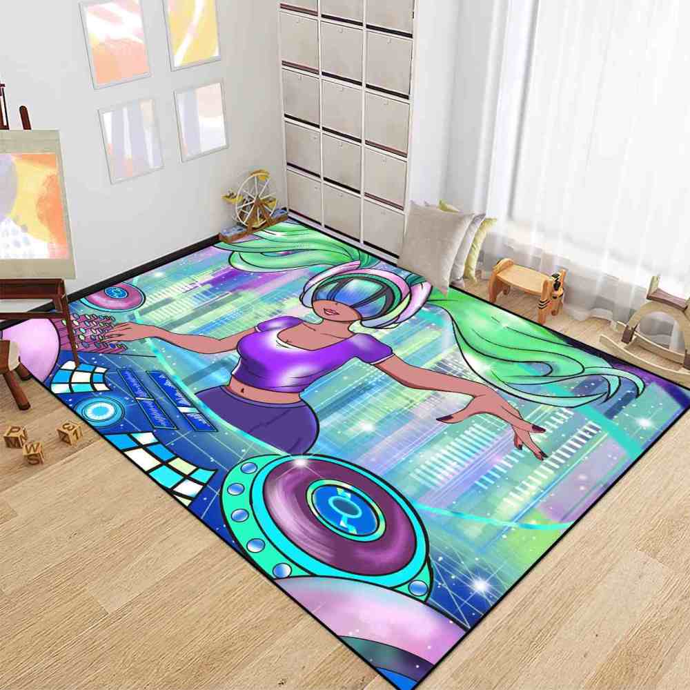 Cyber Music DJ Black Girl Gamer Room Floor Mat | CozyLil