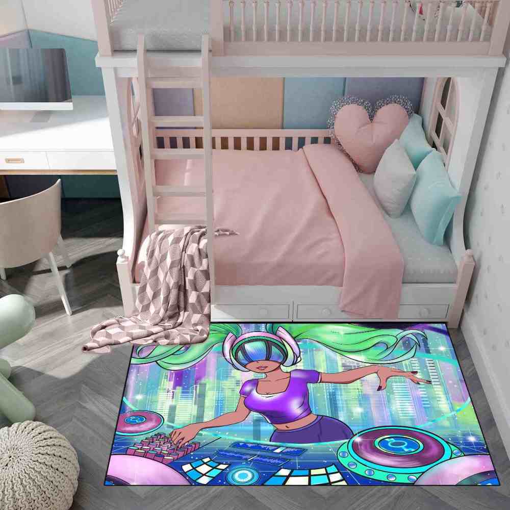 Cyber Music DJ Black Girl Gamer Room Floor Mat | CozyLil