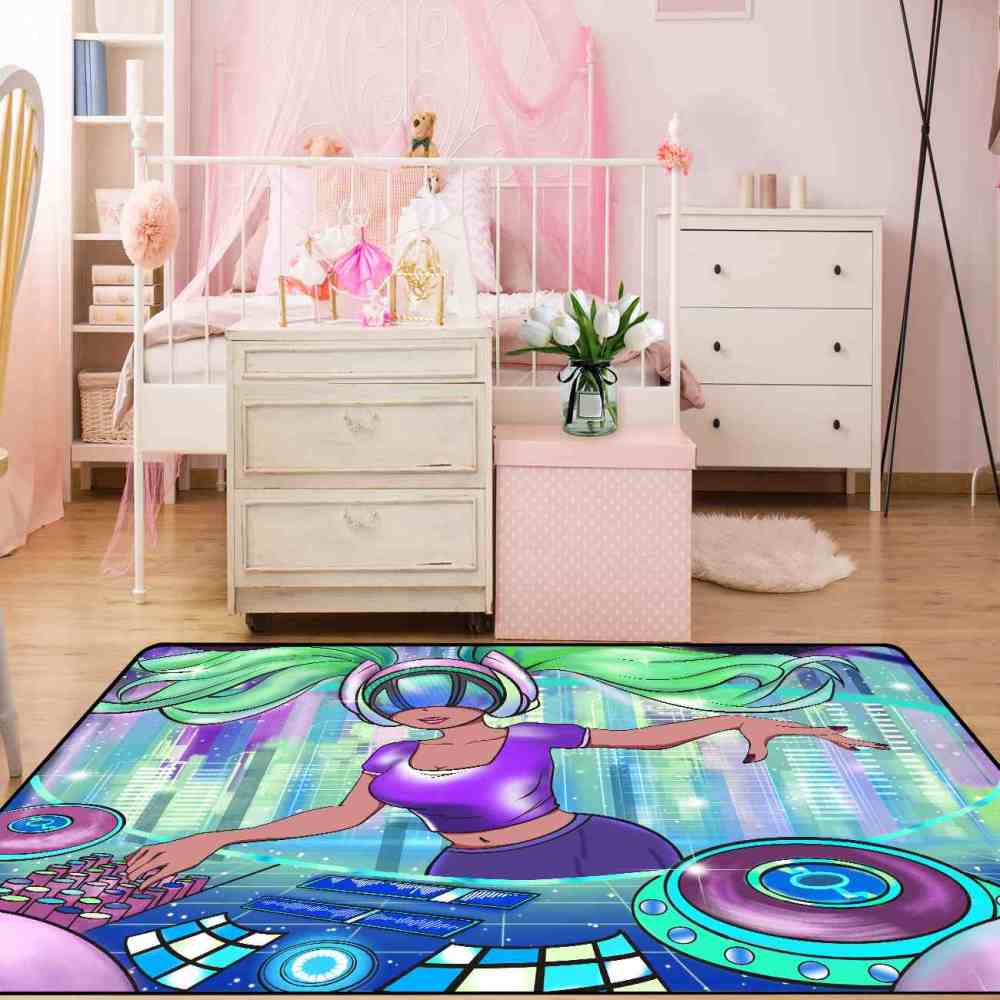 Cyber Music DJ Black Girl Gamer Room Floor Mat | CozyLil